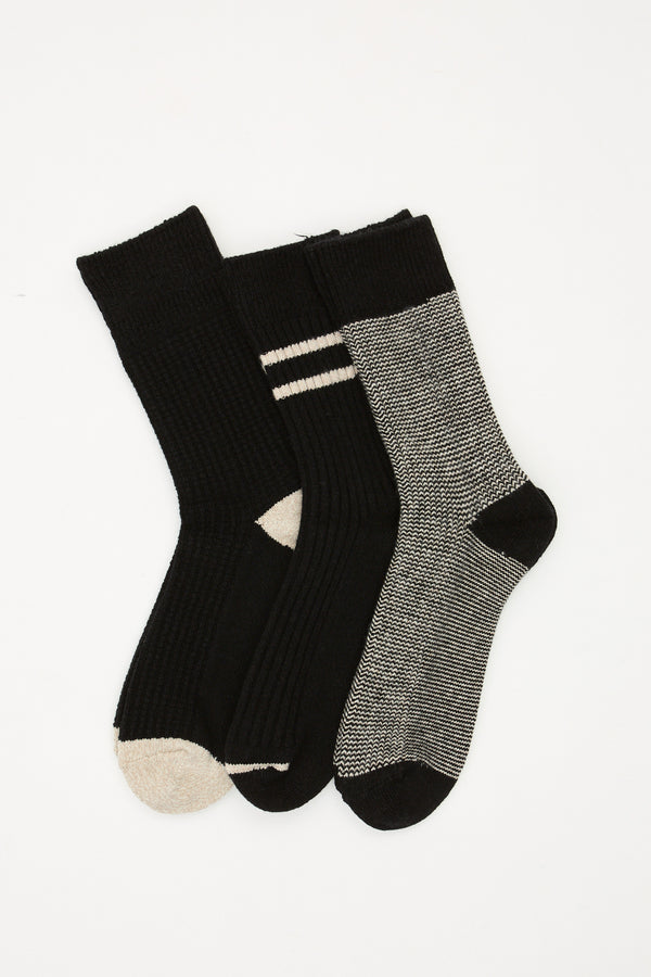 Recycled Cotton/Wool Daily 3 Pack Socks Black/Grey