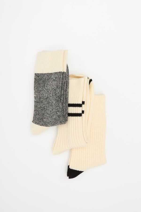 Recycled Cotton/Wool Daily 3 Pack Socks Off White/Black