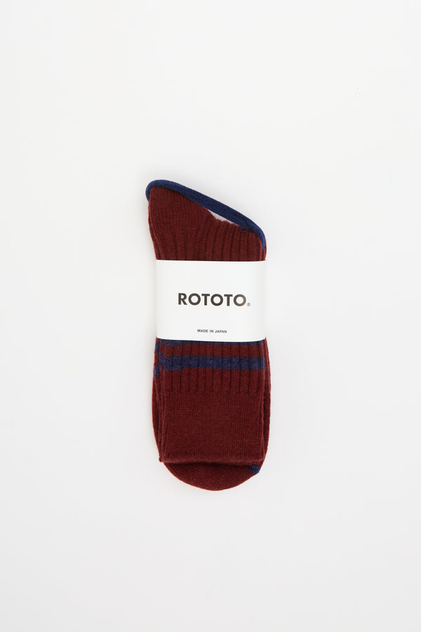 Merino Lambs Wool Stripe Socks Maroon/Navy Blue